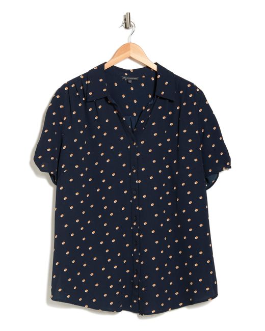 Adrianna Papell Blue Puff Short Sleeve Button-up Top