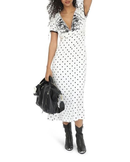 Belle & Bloom White You And I Polka Dot Midi Dress
