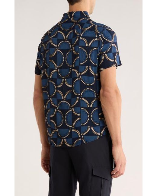 Original Penguin Blue Fans Short Sleeve Button-Up Shirt for men