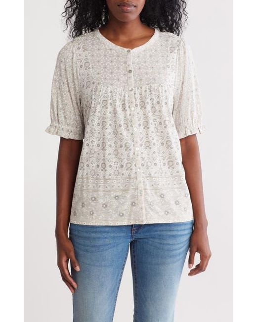 Lucky Brand White Patterned Button-Up T-Shirt