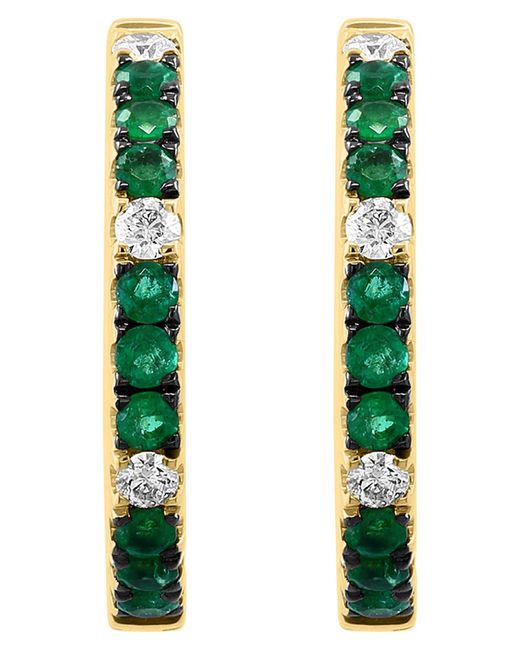 Effy Green 14k Yellow Gold Emerald & Diamond Hoop Earrings