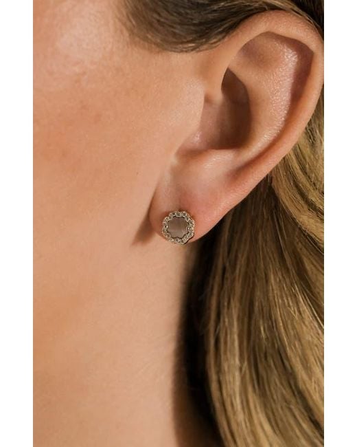 Sterling Forever Metallic Bezel Frame Cubic Zirconia Rose Petal Stud Earrings