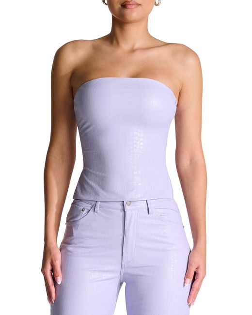 Naked Wardrobe Purple The Crocodile Collection Croc Embossed Faux Leather Tube Top