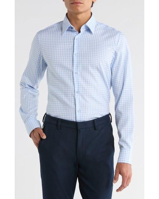 Duchamp Blue Slim Fit Check Stretch Cotton Dress Shirt for men