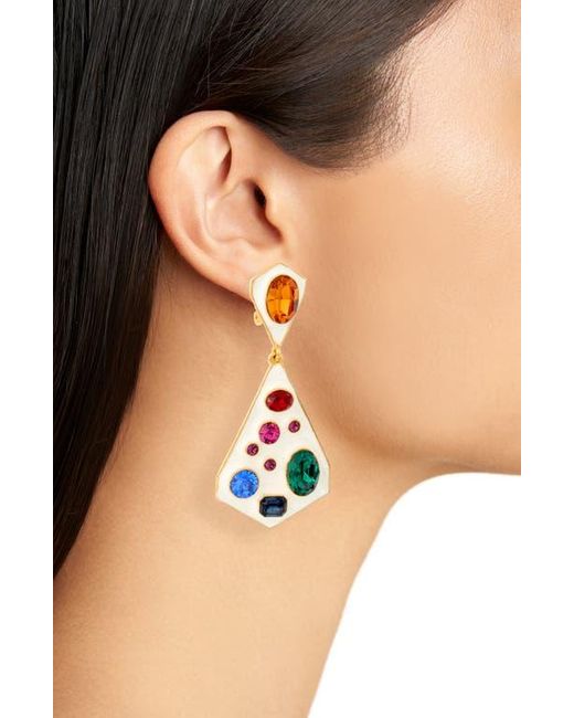 Kenneth Jay Lane White Enamel Clip-On Drop Earrings