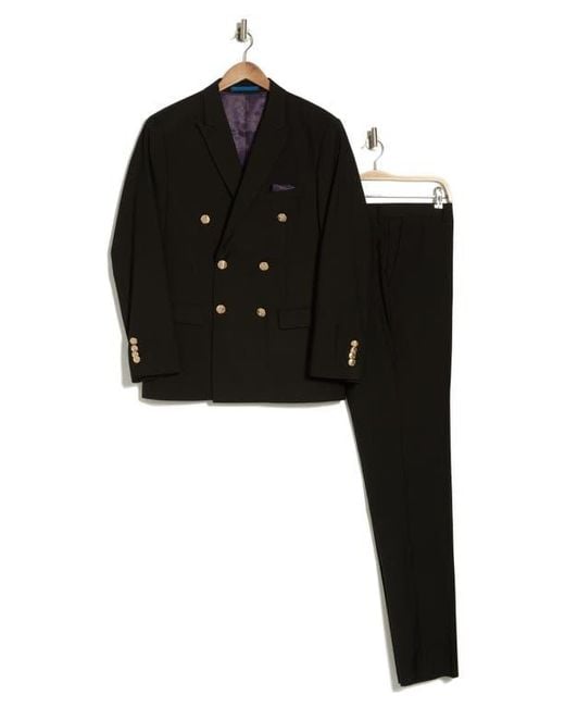 Gino Vitale Black Slim Fit Solid Double Breasted Suit for men