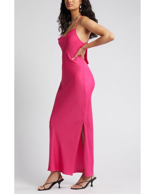Open Edit Pink Cowl Back Satin Nightgown