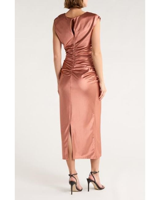 Chelsea28 Multicolor Ruched Cap Sleeve Satin Midi Dress