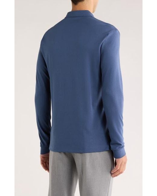 Boss Blue Pado Long Sleeve Cotton Polo for men
