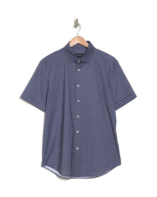 Bugatchi Blue Palm Print Short Sleeve Stretch Cotton Button-down Shirt for men