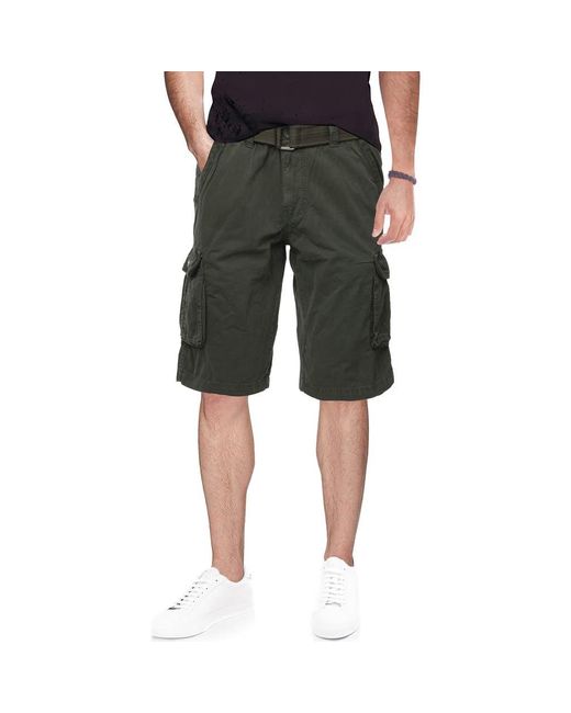 Xray Jeans Green Belted Cotton Twill Cargo Shorts for men