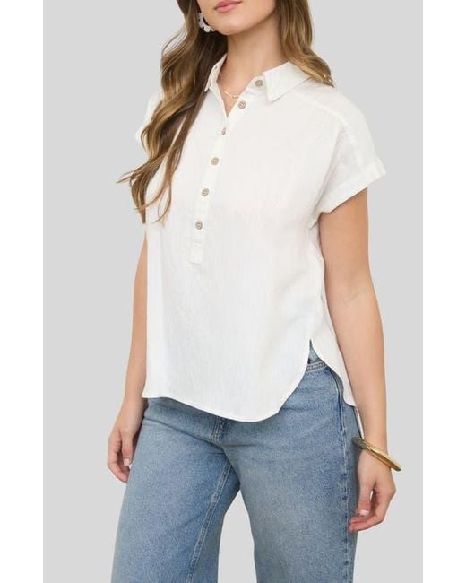 Blu Pepper White Collared Gauze Top