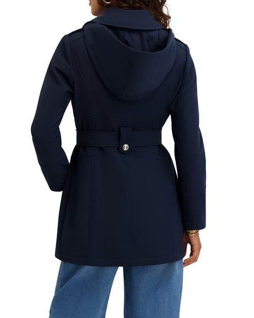 Kensie Blue Hooded Double Breasted Soft Shell Jacket