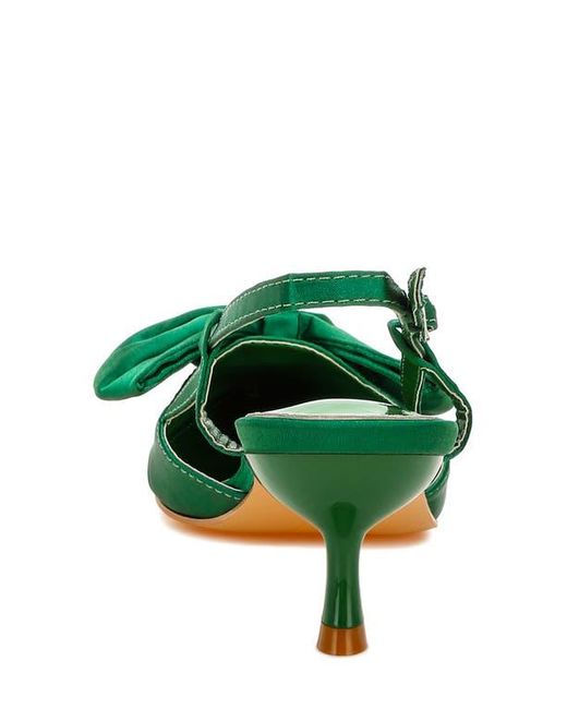 LONDON RAG Green Okshak Bow Pointed Toe Slingback Satin Pump