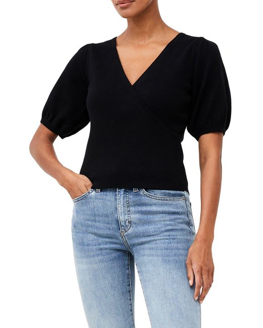 French Connection Black Mozart Puff Sleeve Cotton Sweater