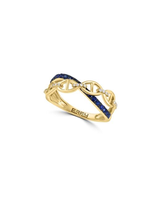 Effy Metallic 14k Gold Diamond & Sapphire Mariner Link Ring