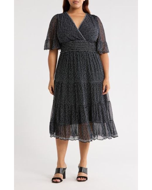 Max Studio Black Smocked Waist Mesh Dress