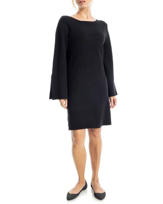 Max Studio Black Boat Neck Flare Sleeve Sweater Dress