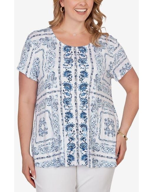 Ruby Rd Blue Sublimation Floral Jersey Top