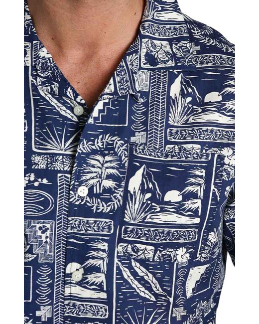 Jachs New York Blue Island Print Button-up Camp Shirt for men