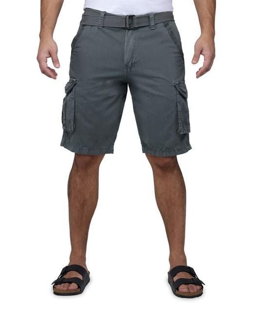 Xray Jeans Gray Belted Cotton Twill Cargo Shorts for men