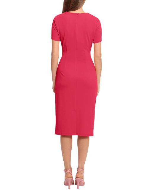 Maggy London Red Ruched Short Sleeve Midi Dress