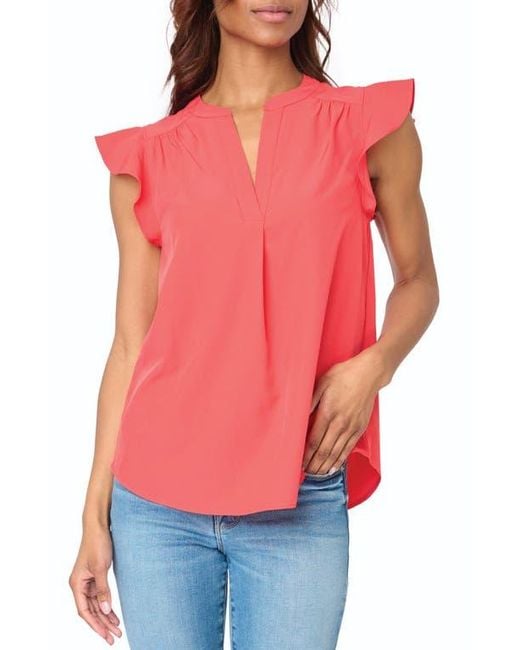 Gibsonlook Red Flutter Sleeve Top