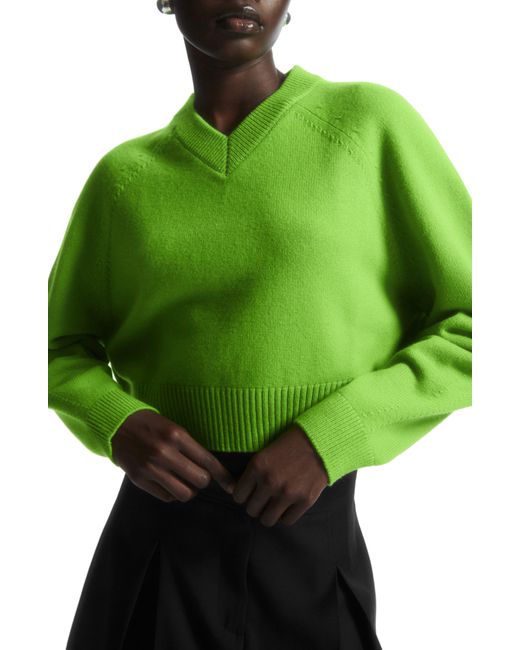 COS Green V-neck Crop Wool Sweater