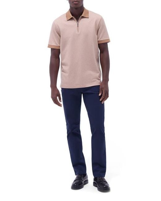 Bugatchi Blue Contrast Trim Zip Polo for men