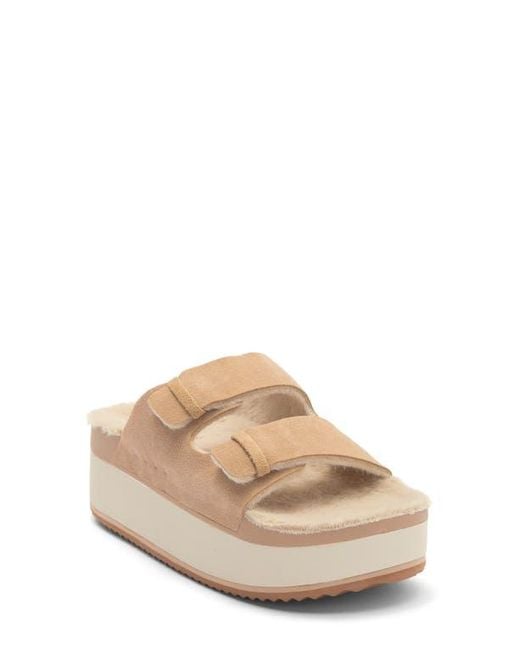 Reef Natural Ojai Ciara Faux Shearling Lined Platform Slide Sandal