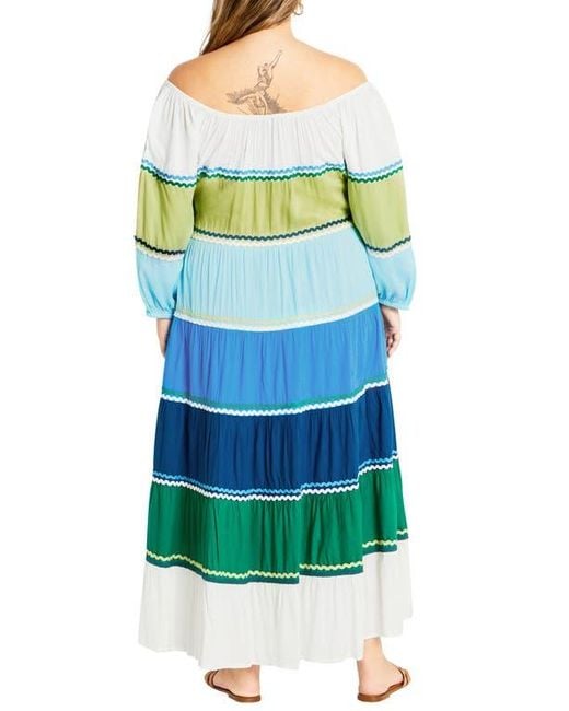 City Chic Blue Color Fun Off The Shoulder Maxi Dress