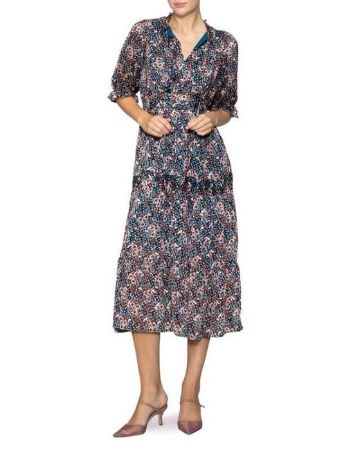 MELLODAY Multicolor Floral Elbow Sleeve Tiered Midi Dress