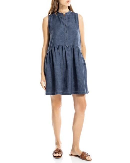Max Studio Blue Button Placket Minidress