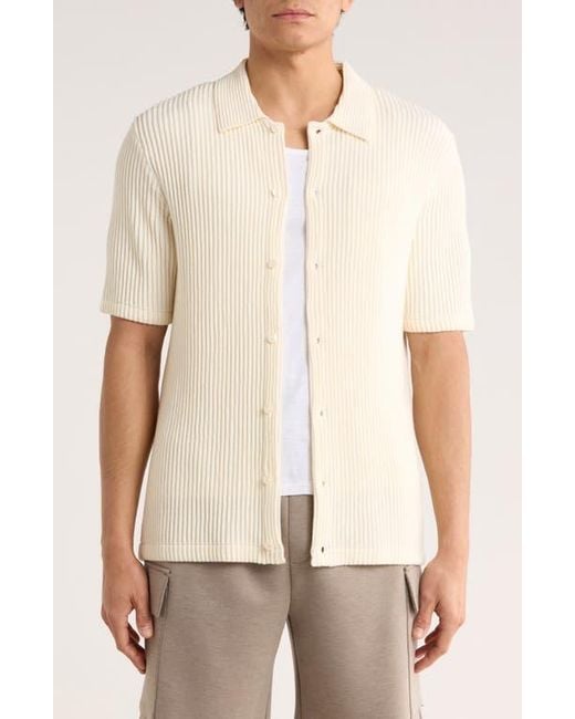 Truth Natural Ribbed Plissé Knit Button-Up Shirt for men