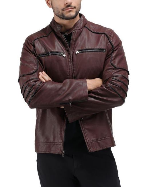 Xray Jeans Purple Faux Leather Hooded Moto Jacket With Faux Fur Lining for men
