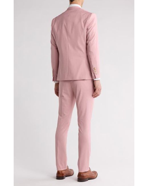 Gino Vitale Pink Skinny Fit Solid Stretch Three Piece Suit for men