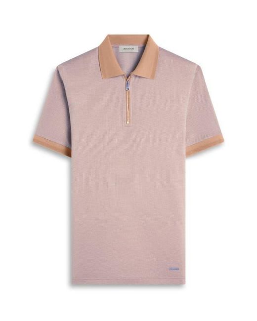 Bugatchi Blue Contrast Trim Zip Polo for men