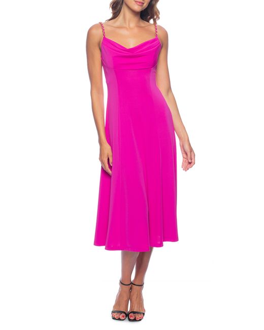 Marina Pink Cowl Neck Cocktail Midi Dress