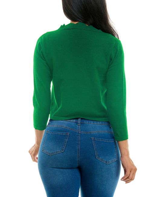 Nina Leonard Green Scalloped Bolero Shrug Sweater
