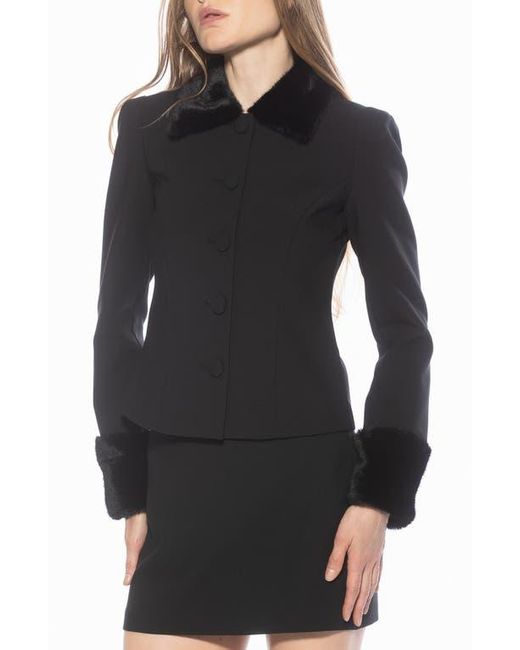 Alexia Admor Black Fran Faux Fur Trim Twill Jacket