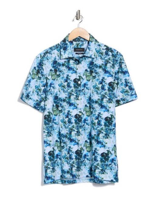 Bugatchi Blue Milo Short Sleeve 8-Way Stretch Ooohcotton Button-Up Shirt for men
