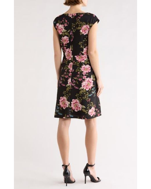Jordan Faux Robe Julia Jordan Boat Neck Faux Wrap A-Line Dress in Black | Lyst