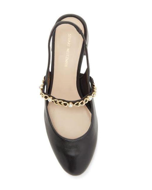 Stuart Weitzman Black Pearl Chain Slingback Strap