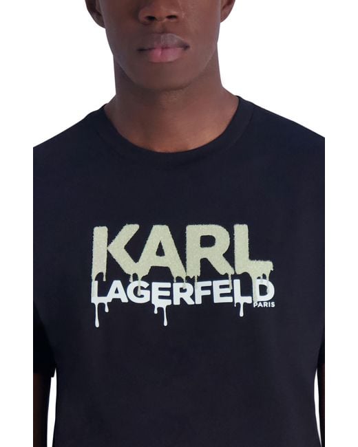 Karl Lagerfeld Blue Drip Logo Graphic Print T-shirt for men