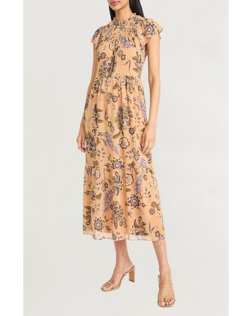 The Good Journey Multicolor Smocked Flutter Sleeve Midi Dress