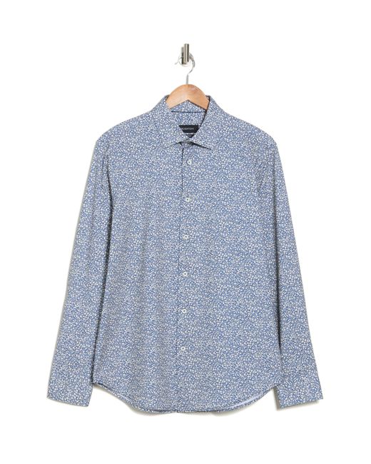 Bugatchi Blue Trim Fit Mini Floral Print Stretch Cotton Button-up Shirt for men