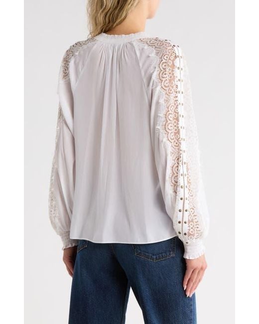 Ramy Brook White Agatha Lace Trim Top