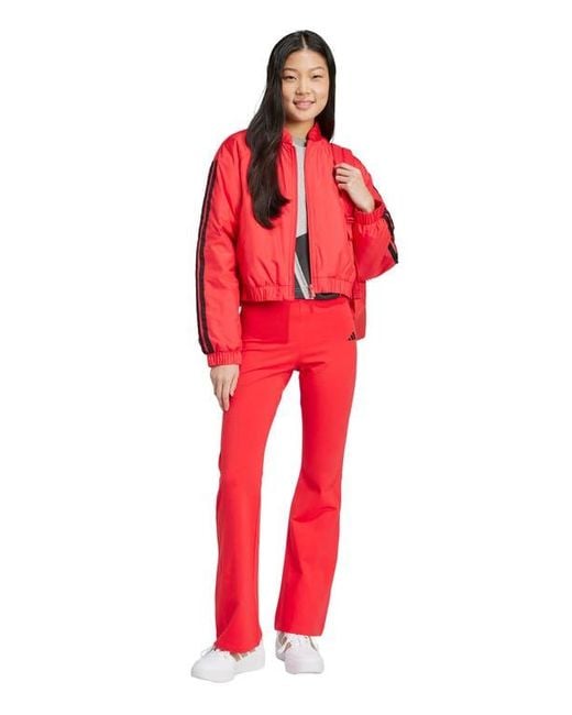 Adidas Red Essentials 3-Stripes Water Repellent Crop Track Jacket