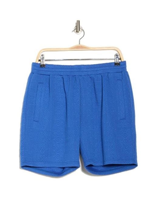 FLEECE FACTORY Blue Jacquard Shorts for men
