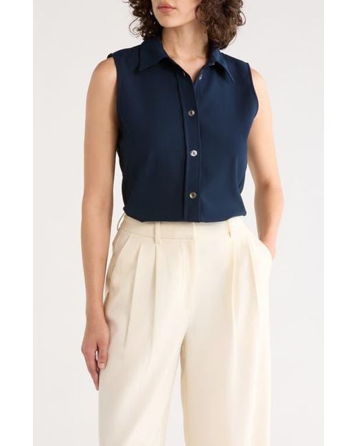 Tahari Blue Sleeveless Buttoned Top